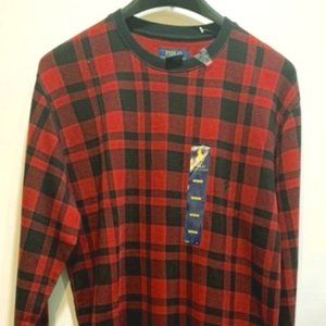 Polo Men's Red and Black Crew neck Sweater M